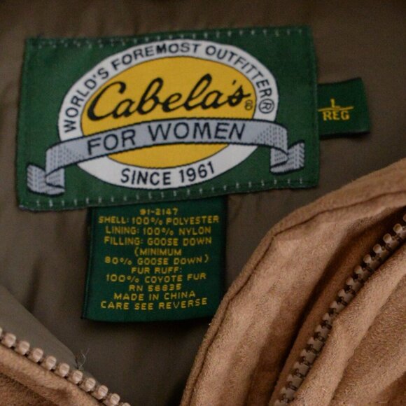 VTG Cabela's for Women 80% Goose Down 100% Coyote Fur Hood Puffer Zip Up Jacket - Picture 5 of 15